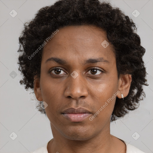 Neutral black young-adult female with short  brown hair and brown eyes