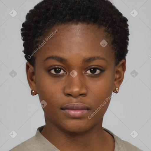 Neutral black young-adult female with short  brown hair and brown eyes