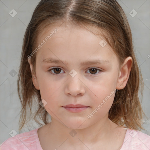 Neutral white child female with medium  brown hair and brown eyes