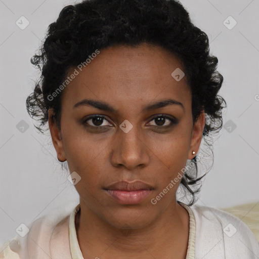 Neutral black young-adult female with short  brown hair and brown eyes