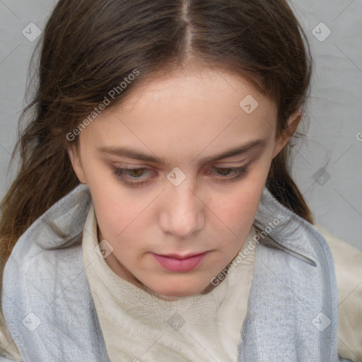 Neutral white child female with medium  brown hair and brown eyes