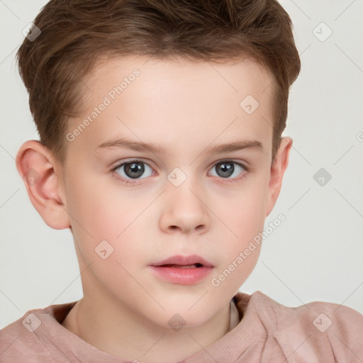 Neutral white child male with short  brown hair and grey eyes