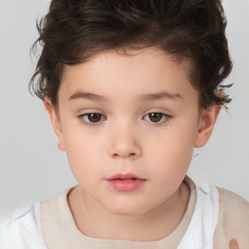 Neutral white child female with short  brown hair and brown eyes