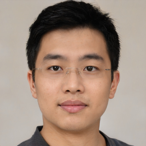 Neutral asian young-adult male with short  black hair and brown eyes