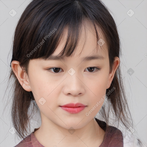 Neutral white child female with medium  brown hair and brown eyes