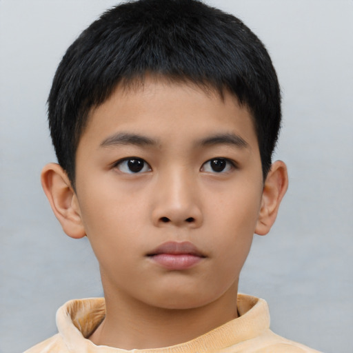Neutral asian child male with short  brown hair and brown eyes