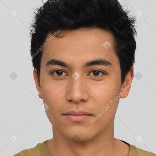 Neutral asian young-adult male with short  black hair and brown eyes