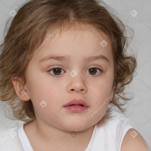 Neutral white child female with medium  brown hair and brown eyes