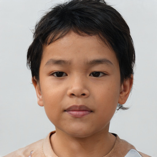 Neutral asian child male with short  brown hair and brown eyes