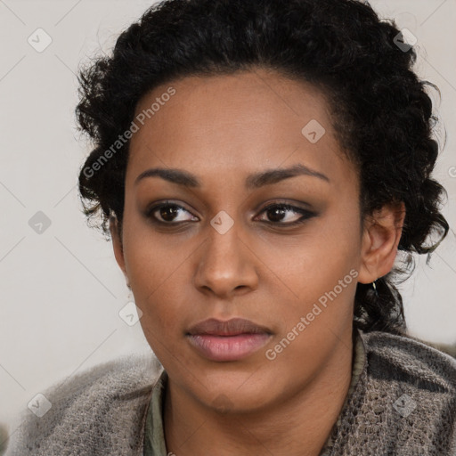 Neutral black young-adult female with short  black hair and brown eyes