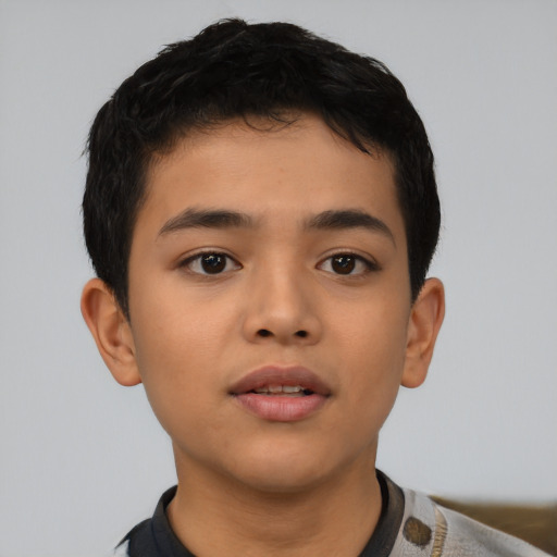 Neutral latino child male with short  black hair and brown eyes