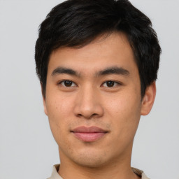 Neutral asian young-adult male with short  brown hair and brown eyes