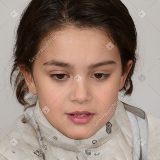 Neutral white child female with medium  brown hair and brown eyes