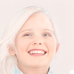 Joyful white young-adult female with medium  blond hair and blue eyes