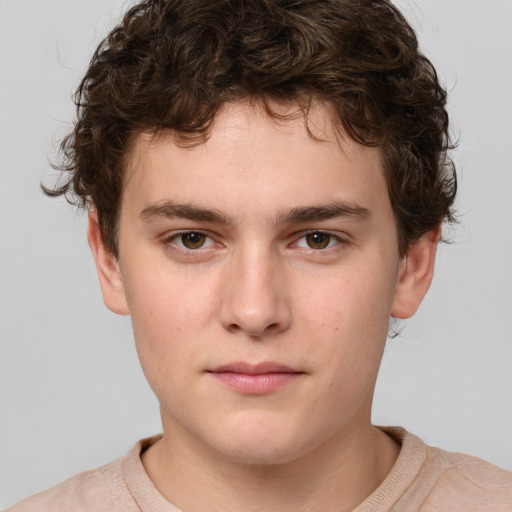 Neutral white child male with short  brown hair and grey eyes