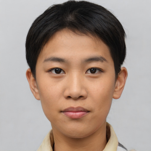 Neutral asian young-adult male with short  brown hair and brown eyes