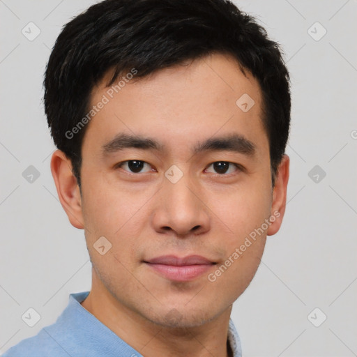 Neutral asian young-adult male with short  black hair and brown eyes