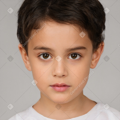 Neutral white child female with short  brown hair and brown eyes