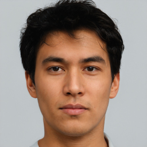 Neutral asian young-adult male with short  brown hair and brown eyes
