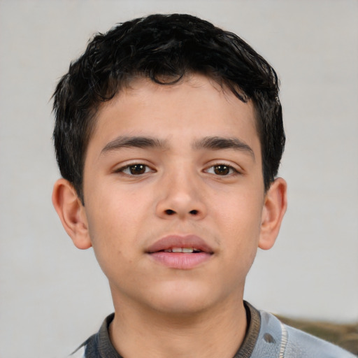 Neutral asian child male with short  black hair and brown eyes