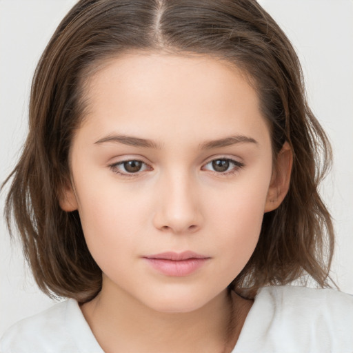 Neutral white child female with medium  brown hair and brown eyes