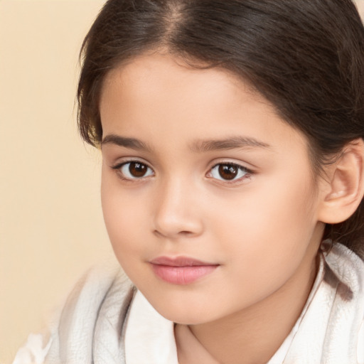 Neutral white child female with medium  brown hair and brown eyes