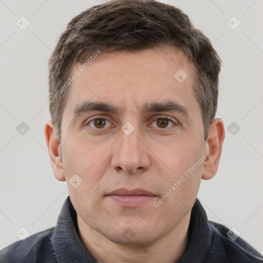 Neutral white adult male with short  brown hair and brown eyes