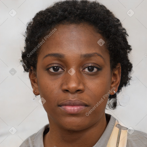 Neutral black young-adult female with short  brown hair and brown eyes