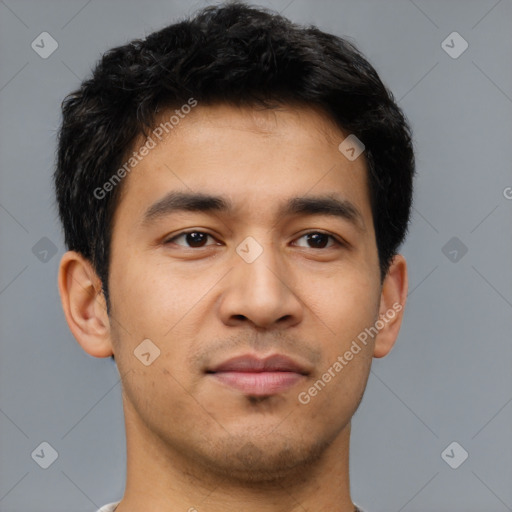 Neutral asian young-adult male with short  brown hair and brown eyes