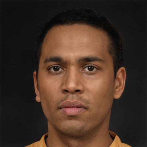 Neutral latino young-adult male with short  brown hair and brown eyes