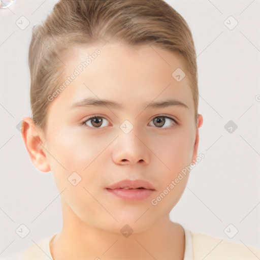 Neutral white child female with short  brown hair and brown eyes