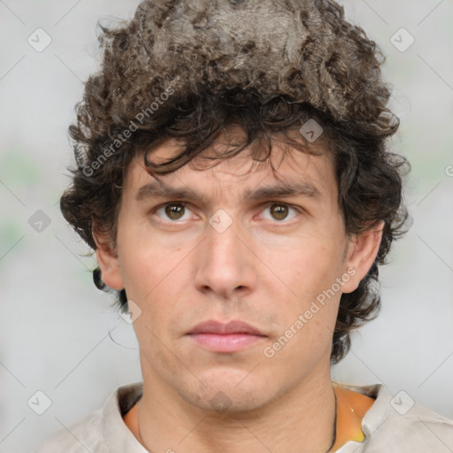 Neutral white adult male with short  brown hair and brown eyes