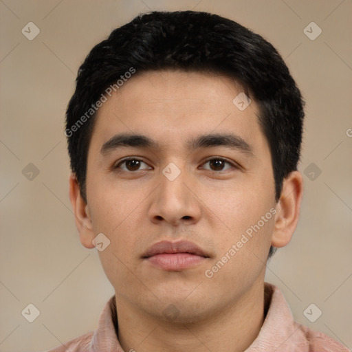 Neutral asian young-adult male with short  black hair and brown eyes