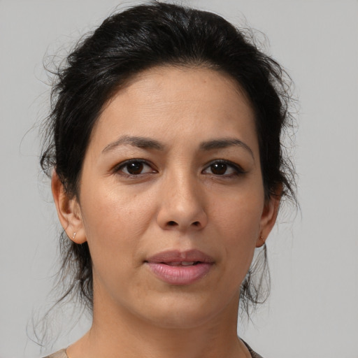 Neutral white adult female with medium  brown hair and brown eyes