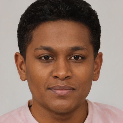 Neutral black young-adult male with short  brown hair and brown eyes