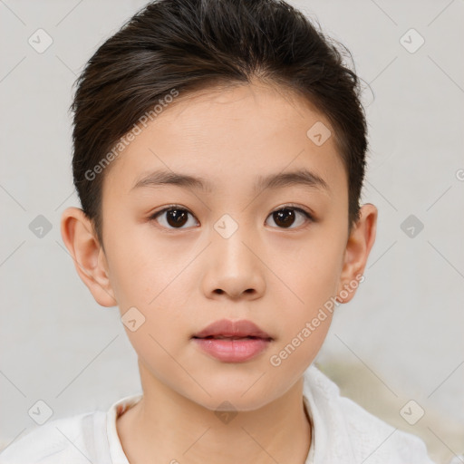 Neutral white child female with short  brown hair and brown eyes