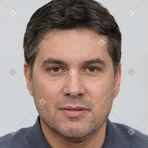 Neutral white adult male with short  brown hair and brown eyes