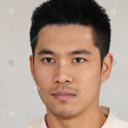 Neutral asian young-adult male with short  black hair and brown eyes