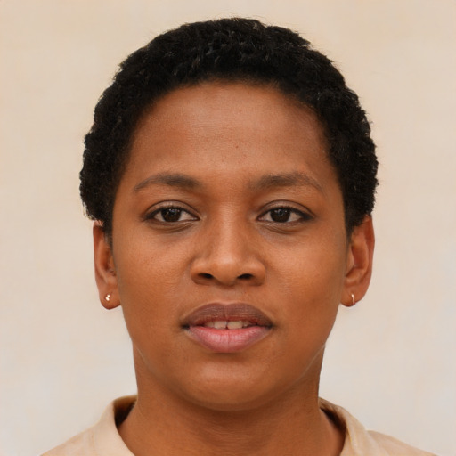 Neutral black young-adult female with short  brown hair and brown eyes