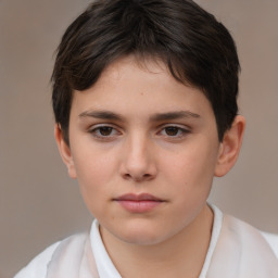 Neutral white child female with short  brown hair and brown eyes