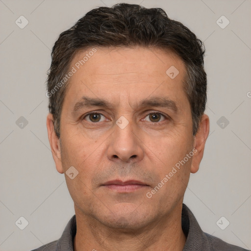 Neutral white adult male with short  brown hair and brown eyes