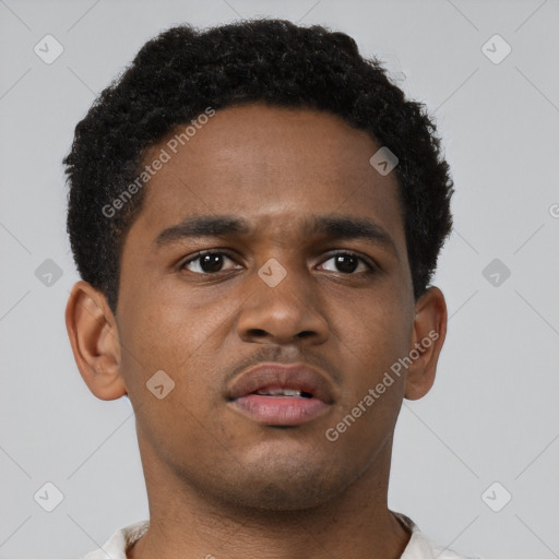 Neutral black young-adult male with short  brown hair and brown eyes