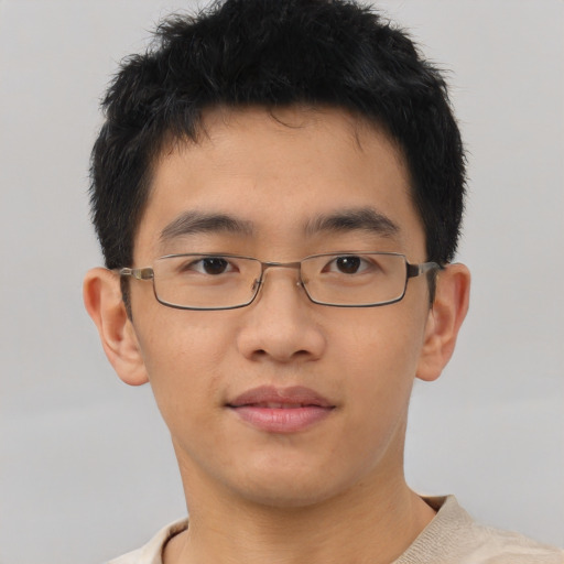 Neutral asian young-adult male with short  brown hair and brown eyes