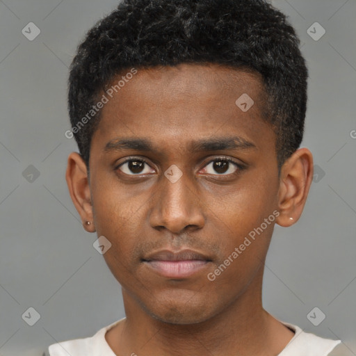 Neutral black young-adult male with short  brown hair and brown eyes