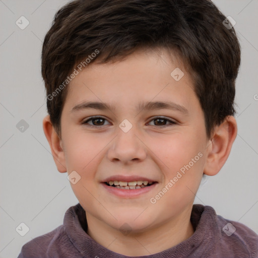 Joyful white child male with short  brown hair and brown eyes