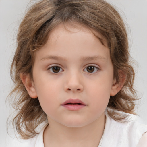 Neutral white child female with medium  brown hair and brown eyes