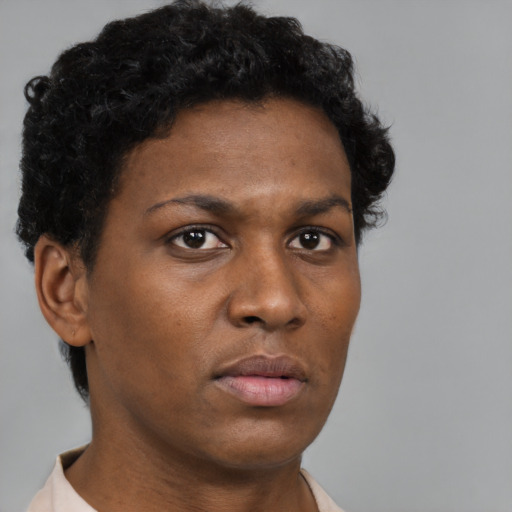Neutral black young-adult female with short  brown hair and brown eyes