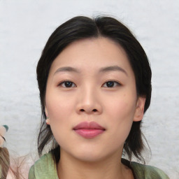 Neutral asian young-adult female with medium  black hair and brown eyes