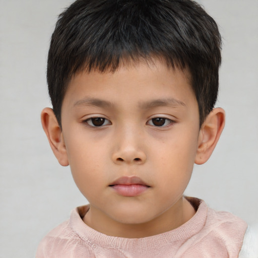 Neutral asian child male with short  brown hair and brown eyes