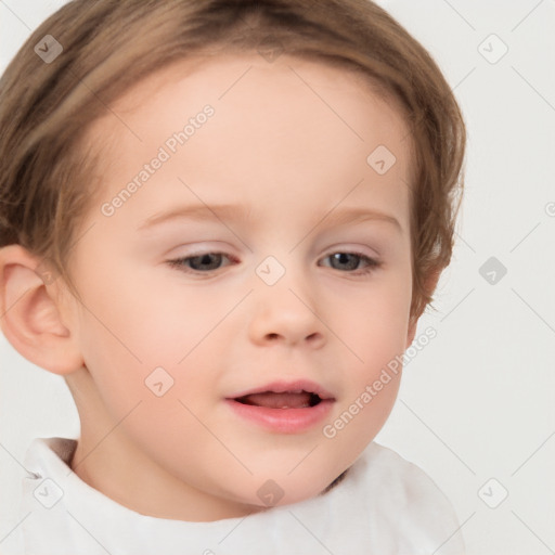 Neutral white child female with short  brown hair and brown eyes